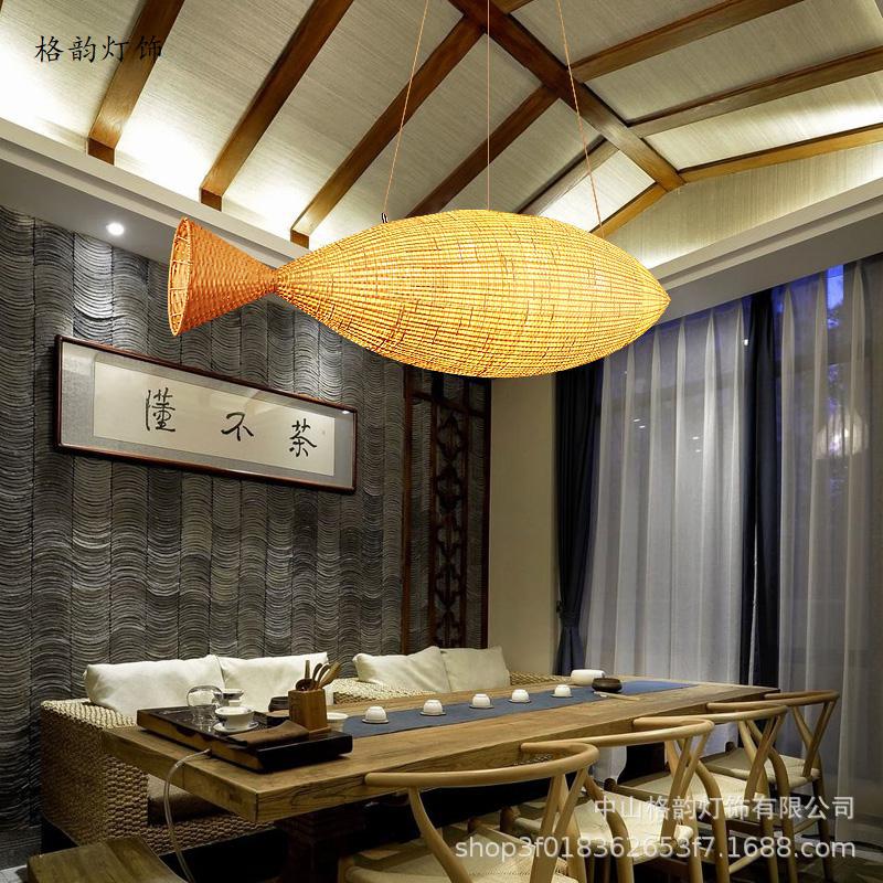 工程批发竹艺竹编吊灯中式餐厅灯具手工竹编创意酒店茶楼灯竹鱼灯