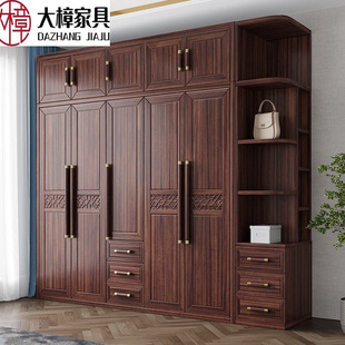 乌金木实木衣柜带顶柜转角柜新中式轻奢国潮卧室四五门衣橱