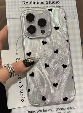 黑色爱心适用vivoS12手机壳S15PRO韩系S10高级S19PRO超火S20pro清新s20羽纱s18e女款新款S16E小众S15气质硬壳