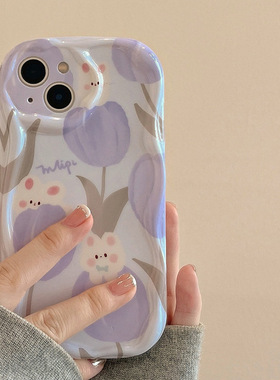 紫色郁金香适用opporeno9手机壳opporeno6/7/8pro卡通a36/a96/a8创意r17软壳爆款k11真我10pro+可爱gtneo5Pro