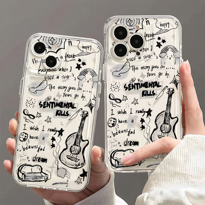 英文吉他适用苹果15pro手机壳iPhone14plus高级感13/12/11小众max小米10vivo华为mate60荣耀90红米k50p40外壳