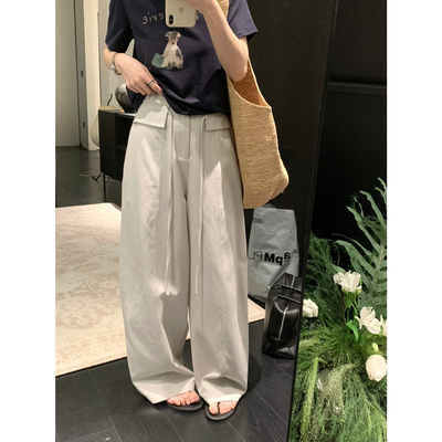 26新品质感绝韩系简约腰封抽绳设计直筒裤女显瘦休闲裤G2608JJ