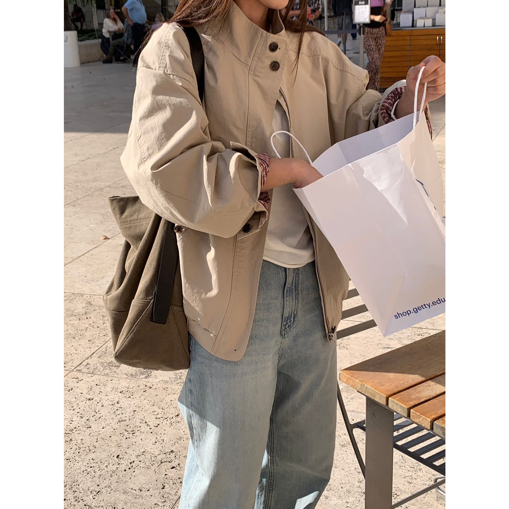秋上新韩代极简风时尚休闲风衣机车服女宽松短外套U0584