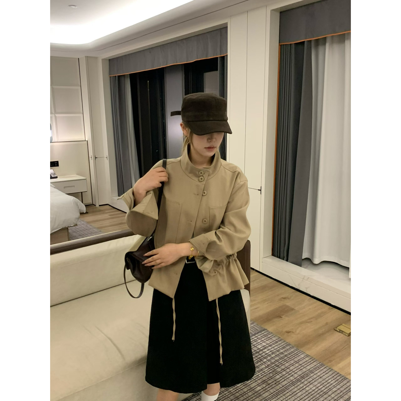秋上新女装韩版时尚洋气立领短外套简约气质风衣MX-001