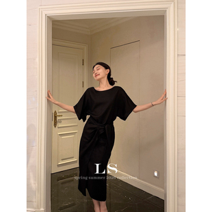 26新款 束腰宴会设计感连衣裙30576 黑标品牌极简大牌春夏通勤时尚