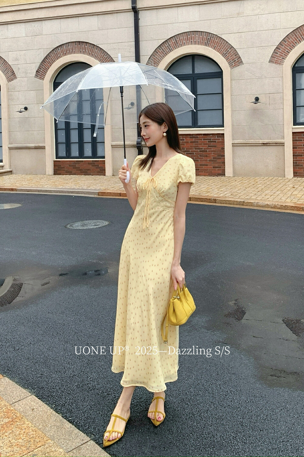特价夏季新款韩版小碎花V领泡泡袖收腰显瘦连衣裙女中长款251858