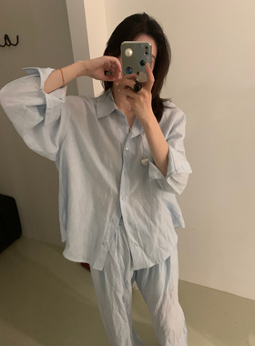 26新款百分百汉麻衬衫+汉麻休闲裤两件套套装1653