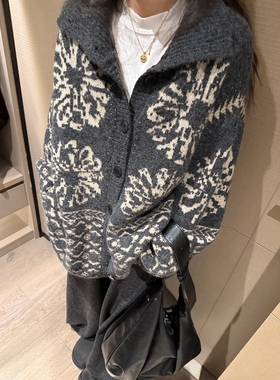 2025冬季复古提花羊毛衫毛衣翻领费尔岛开衫外套(含15%羊毛)9338