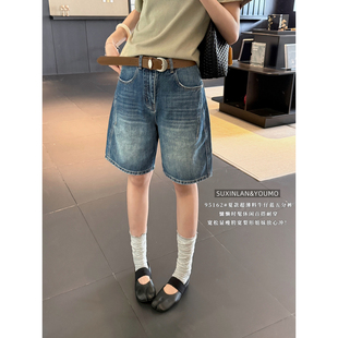 特价款简约时尚显瘦遮胯全棉短裤女复古休闲时髦牛仔短裤95162
