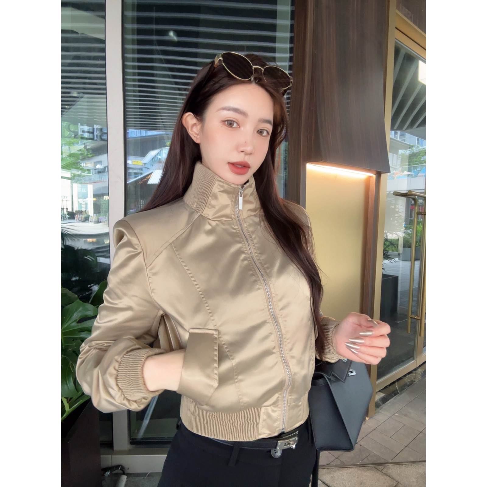 秋上新高端美式气质显瘦拉链短外套(不含下装+内搭+包包)W3F26306