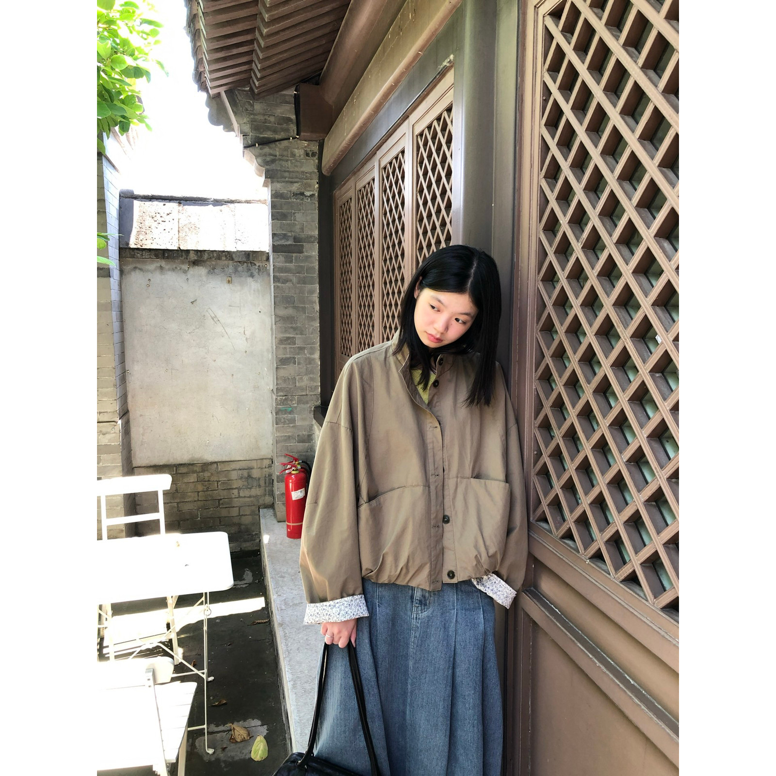 26秋款立领三色入袖口印花小心机短外套文艺系宽松休闲外套26226