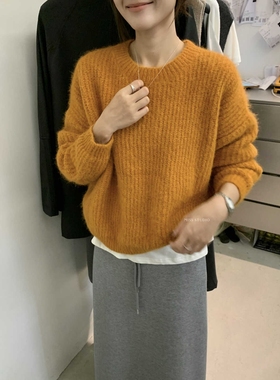 秋冬新品休闲简约软糯糯保暖毛衫套头针织衫女宽松上衣A06709