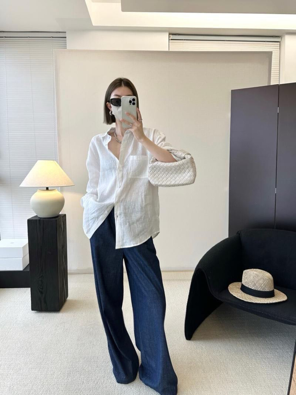 秋上新时尚简约风纯亚麻衬衫女呼吸透气百搭中长款宽松小衫BS6154