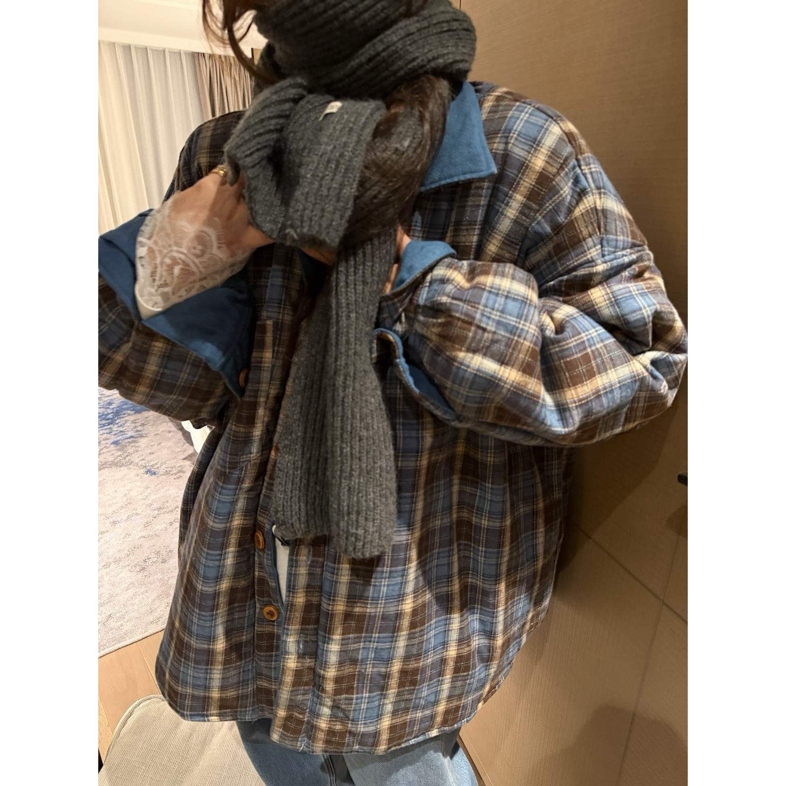 秋冬季衬衫式加厚棉服松弛随意不费力穿搭女保暖棉服外套6189-1