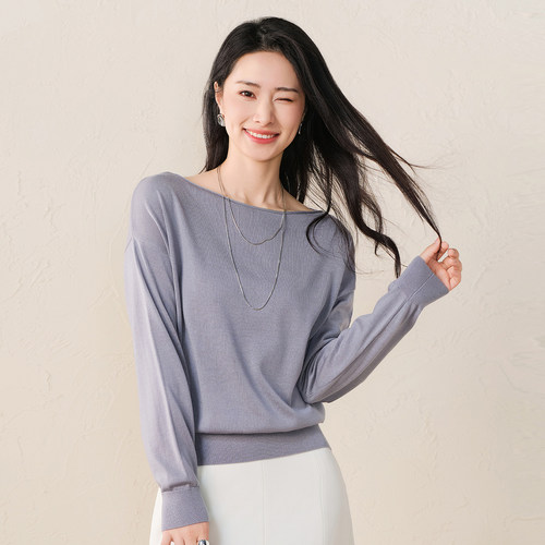 春竹100%绵羊毛显瘦圆领女毛衣