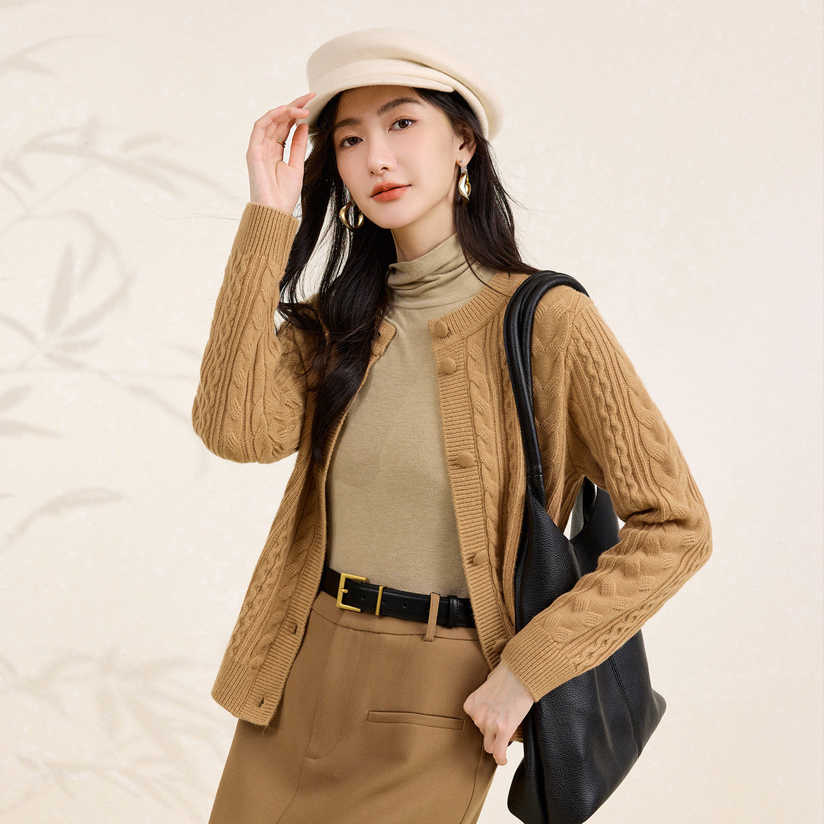 春竹加厚秋冬新款美拉德针织开衫毛衣女100%羊毛外套圆领绞花减龄,女装/女士精品,毛针织衫,淘宝优惠券,粉丝福利购,淘宝优惠卷