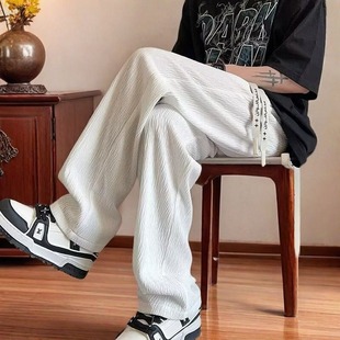 特大码300斤休闲裤男款春秋宽松美式潮牌设计感长裤胖子直筒裤子