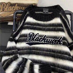 特大码300斤美式慵懒chic毛衣男女秋冬季新款ins复古hiphop针织衫