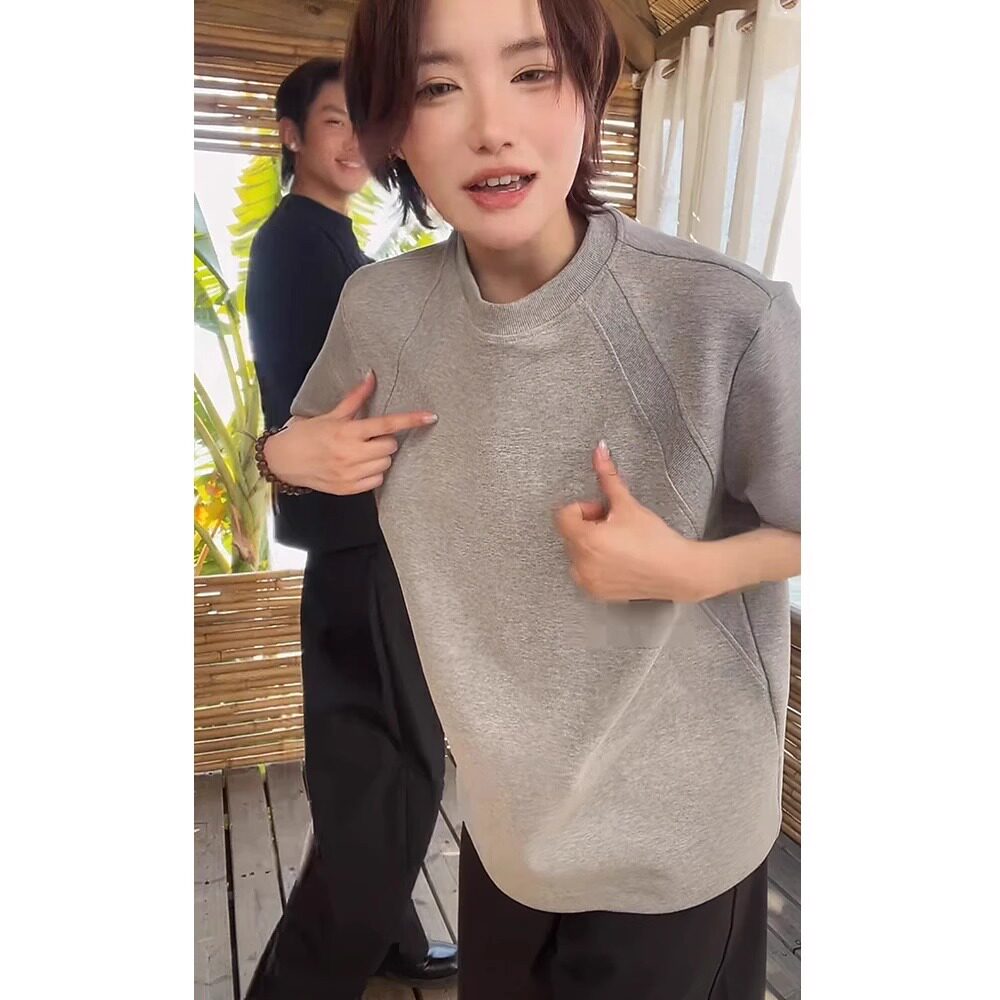 大码300斤浅灰色正肩短袖男夏季