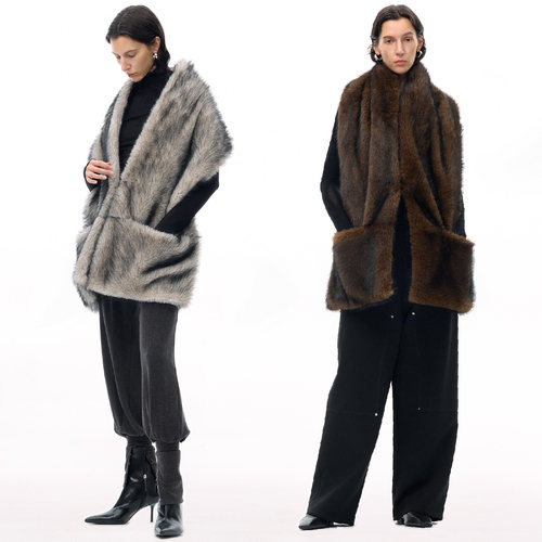 ISSIofficial*多造型绗缝内里环保皮草披肩围巾