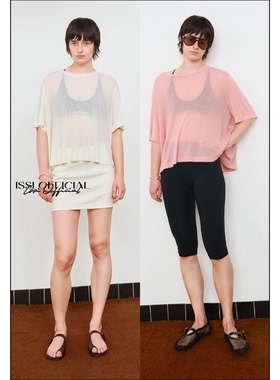 ISSIofficial*美利奴羊毛雾感轻盈波浪式宽摆截短T恤宽松针织打底