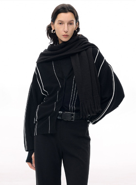 ISSIofficial*随性条纹V领宽松针织开衫