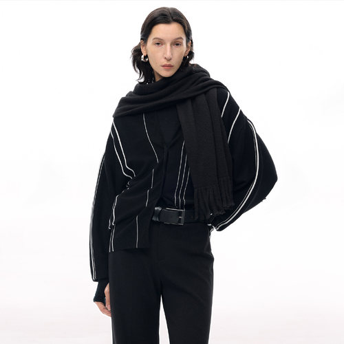 ISSIofficial*随性条纹V领宽松针织开衫