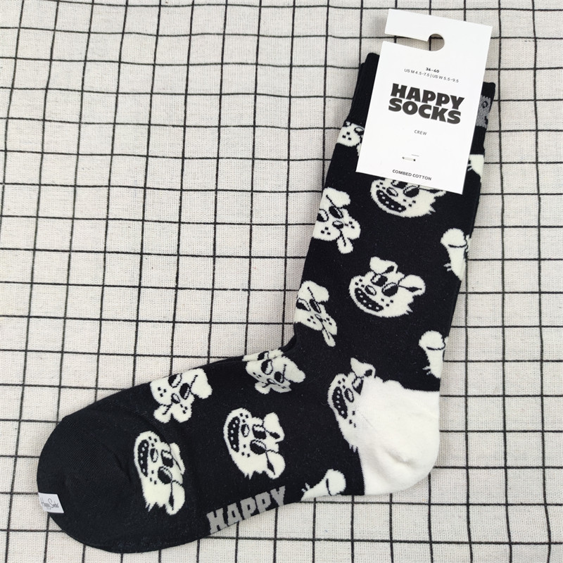 happysocks瑞典潮牌新品彩色艺术提花中筒袜甜美纯棉女袜子