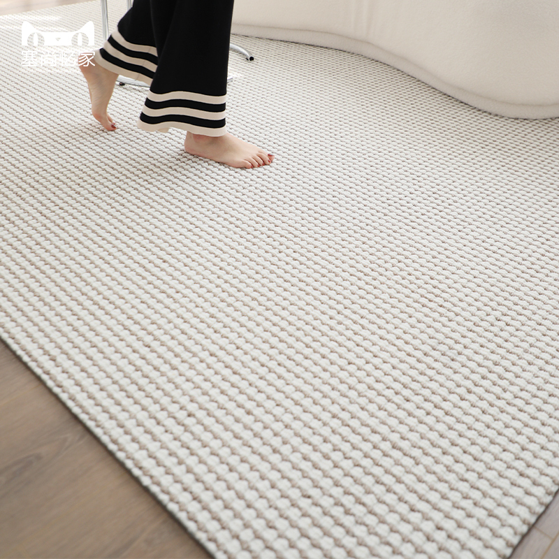 奶油色羊毛混纺地毯高级感客厅