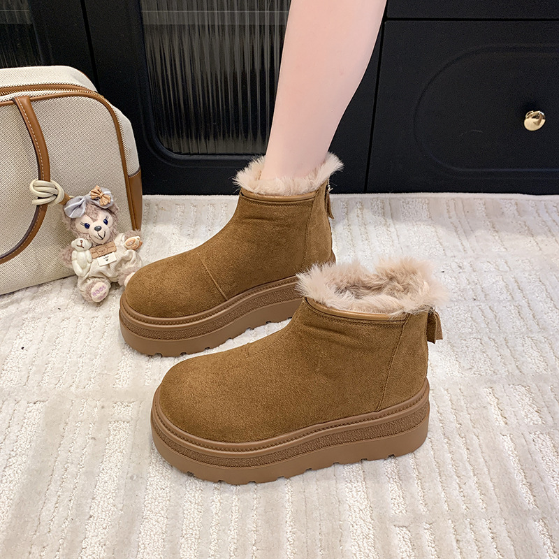 小个子时尚厚底增高雪地靴加绒2025冬新款后拉链短筒短靴女靴棉鞋