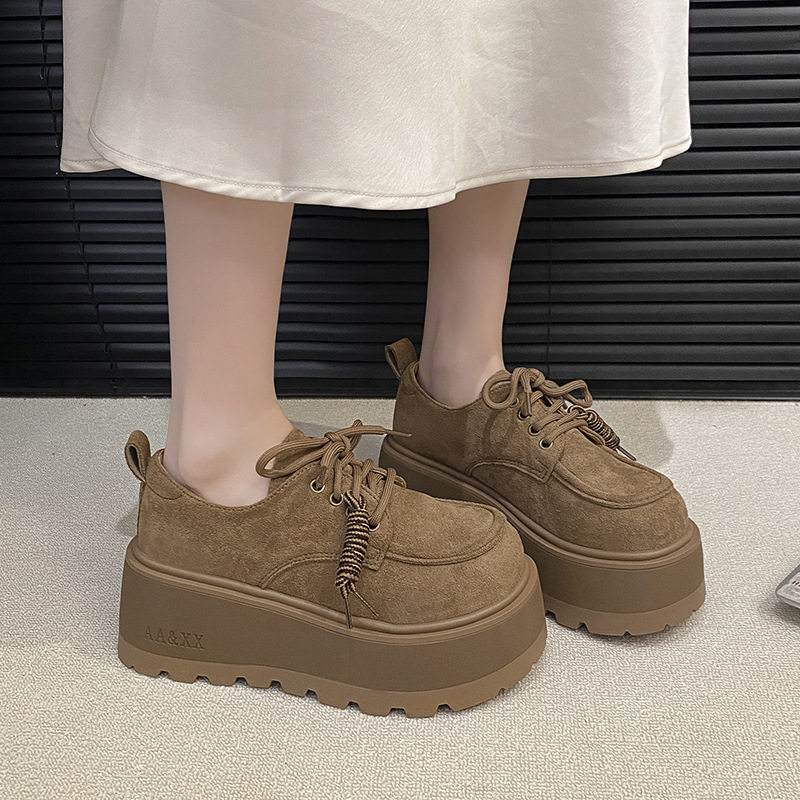厚底增高勃肯鞋女2025年春秋休闲系带乐福鞋磨砂松糕增高单鞋