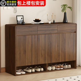 实木鞋柜家用门口收纳柜一体靠墙新中式入户玄关柜2025新款大容量