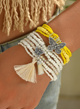 女士流苏蝴蝶合金吊坠手链