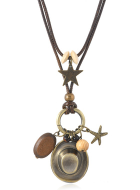 复古牛仔帽毛衣链服装配饰