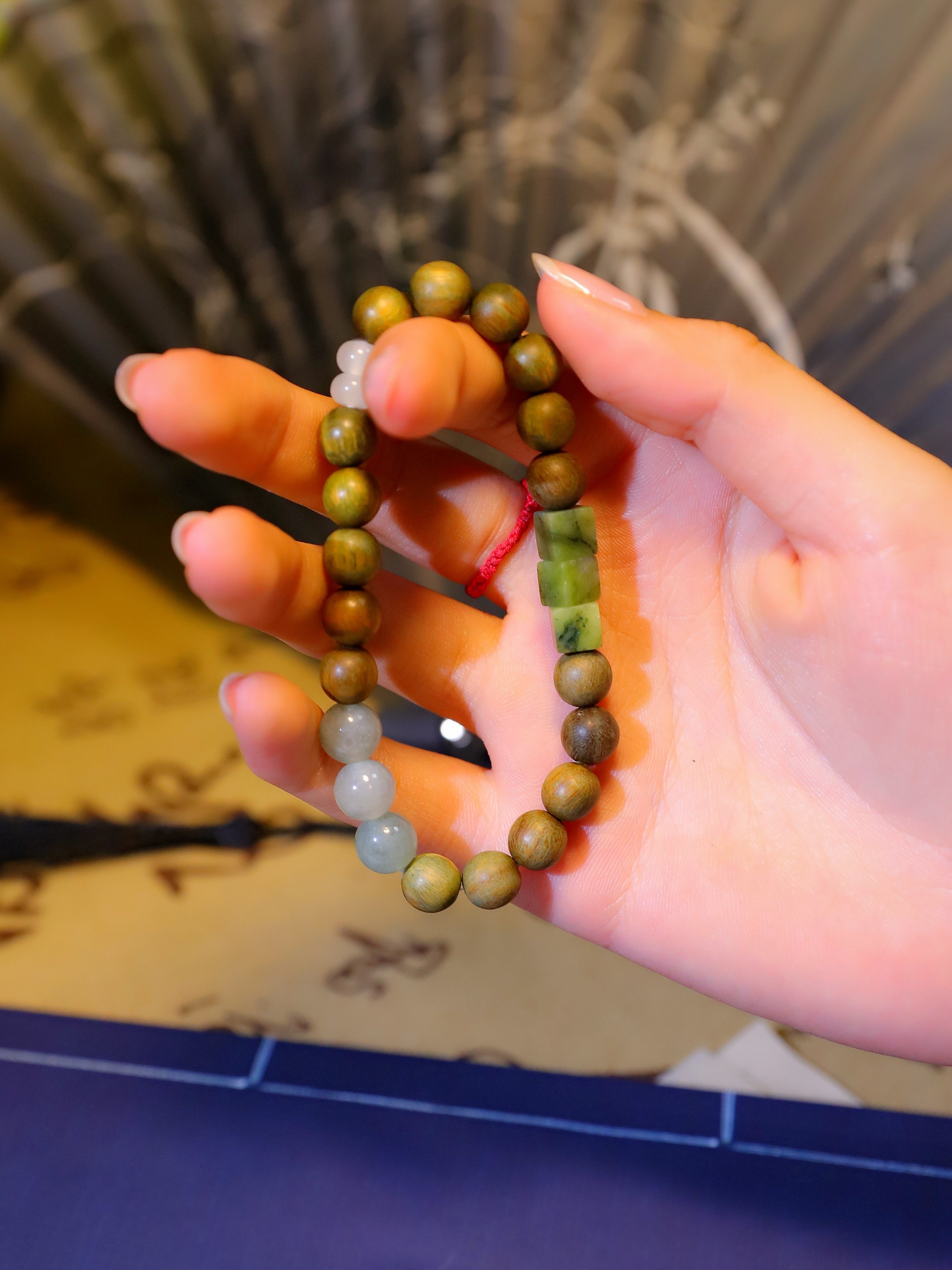 销霁【清冷两两】新中式国风天山翠南方玉檀木海蓝宝手串手链