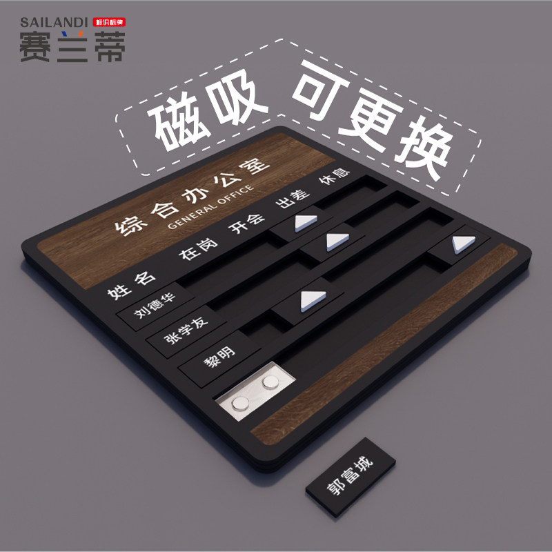 磁吸式值班登记公示牌 可定制外出登记名牌 亚克力领导在岗状态牌