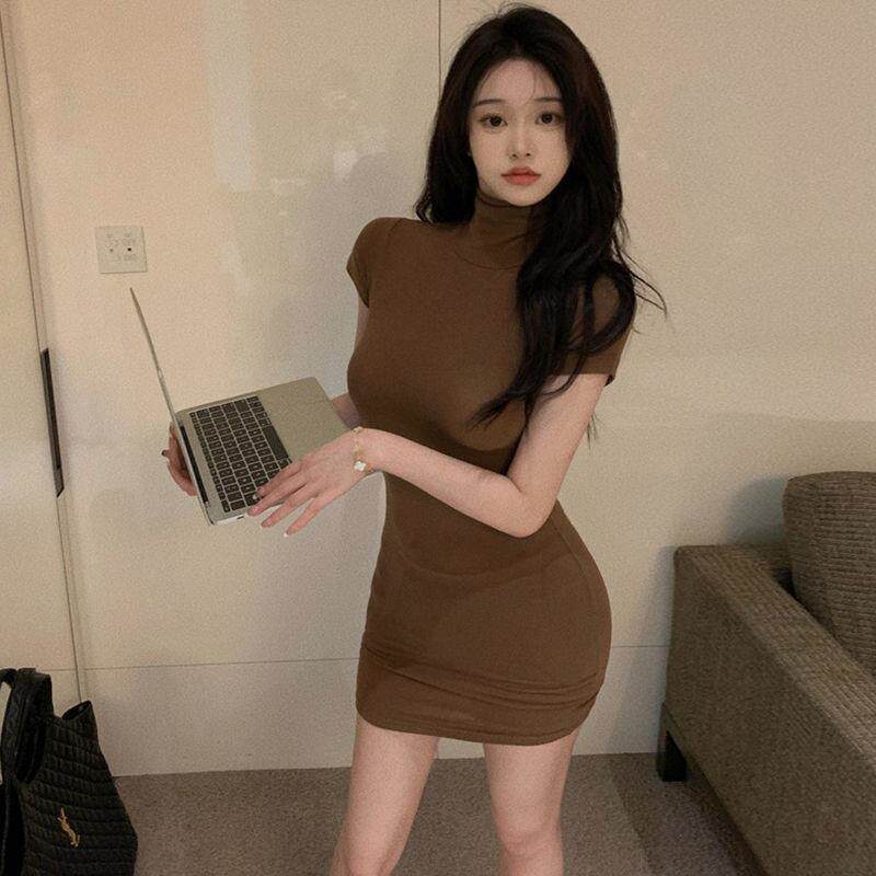 纯欲风辣妹性感包臂短裙夏季小个子高领紧身收腰显瘦气质连衣裙