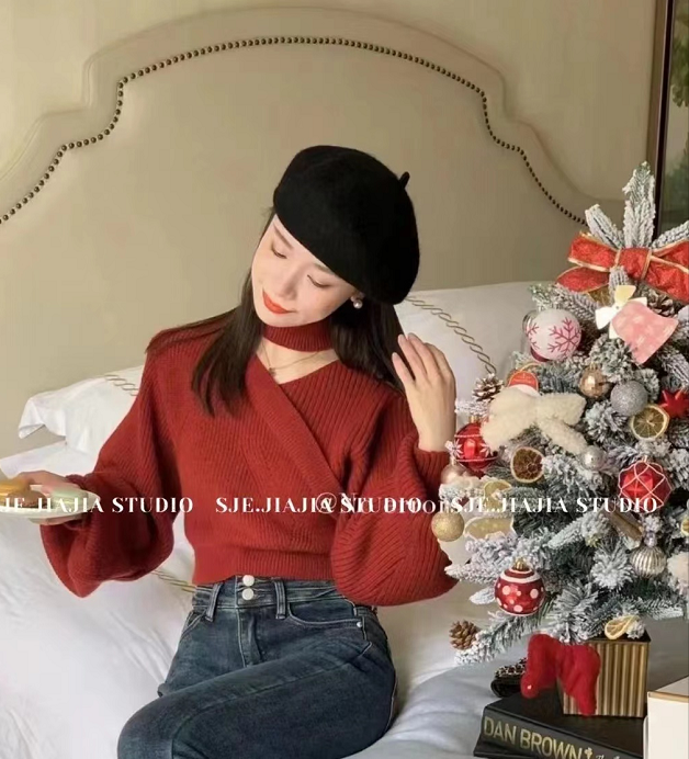 2023新款韩版宽松港风针织衫加厚慵懒风