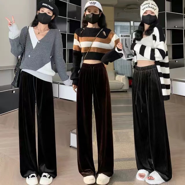 金丝绒秋冬加绒阔腿裤