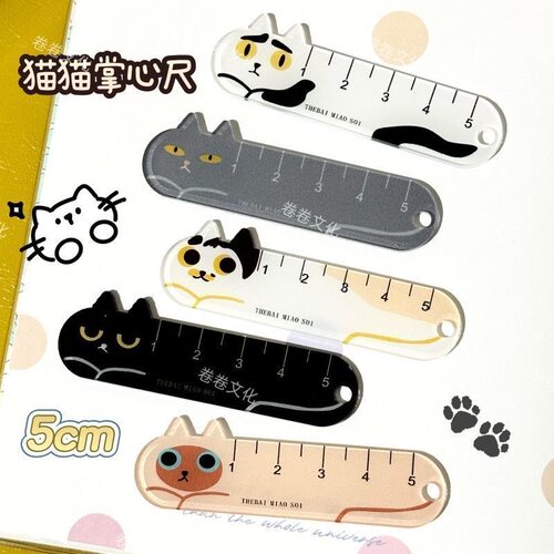 趣味猫猫迷你掌心尺卡通小猫咪5cm直尺学生画图测绘口袋便捷尺子