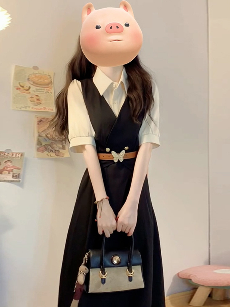 学院风假两件长袖衬衫连衣裙子女2025新款春夏季韩系穿搭气质长裙