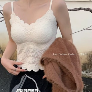 蕾丝美背一体固定杯吊带胸垫背心内搭可外穿胸罩纯欲性感 连体新款