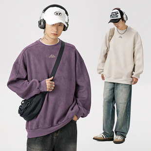 FEI OREETA秋冬350g重磅麂皮绒卫衣山系复古宽松潮牌情侣圆领外套