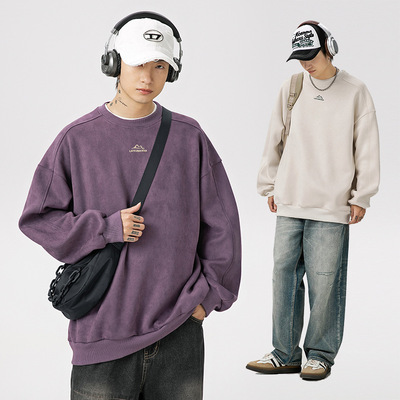 FEI OREETA秋冬350g重磅麂皮绒卫衣山系复古宽松潮牌情侣圆领外套