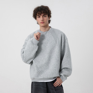 型宽松休闲套头衫 秋季 太空棉拼接圆领卫衣男Boxy版 重磅美式 款