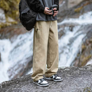 FEI OREETA纯棉斜纹质感休闲裤可调节设计拼接复古潮牌宽松长裤子