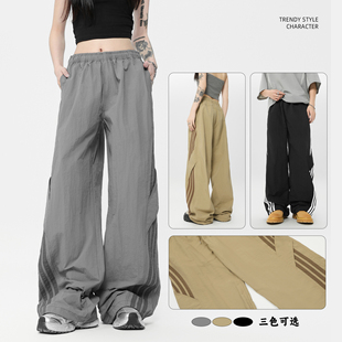 FEI OREETA丨美式街潮条纹休闲伞兵裤男女潮牌高街阔腿运动条纹