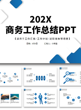 ppt模板高级蓝色简约商务公司年终工作总结计划述职报告模版素材