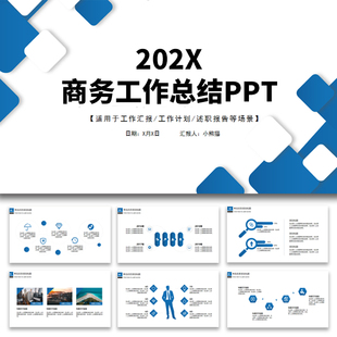 ppt模板高级蓝色简约商务公司年终工作总结计划述职报告模版素材