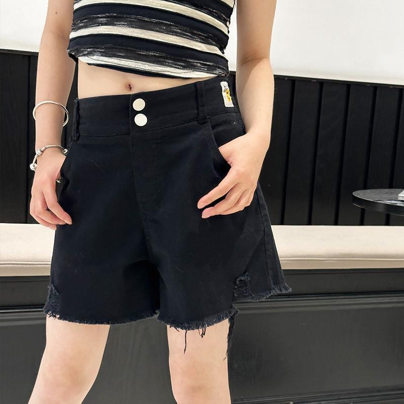 【精品】女童牛仔短裤2025新款夏季薄款儿童黑色五分裤中